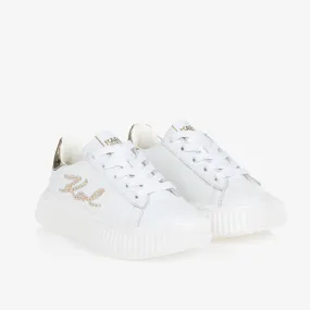 Girls White Leather Trainers