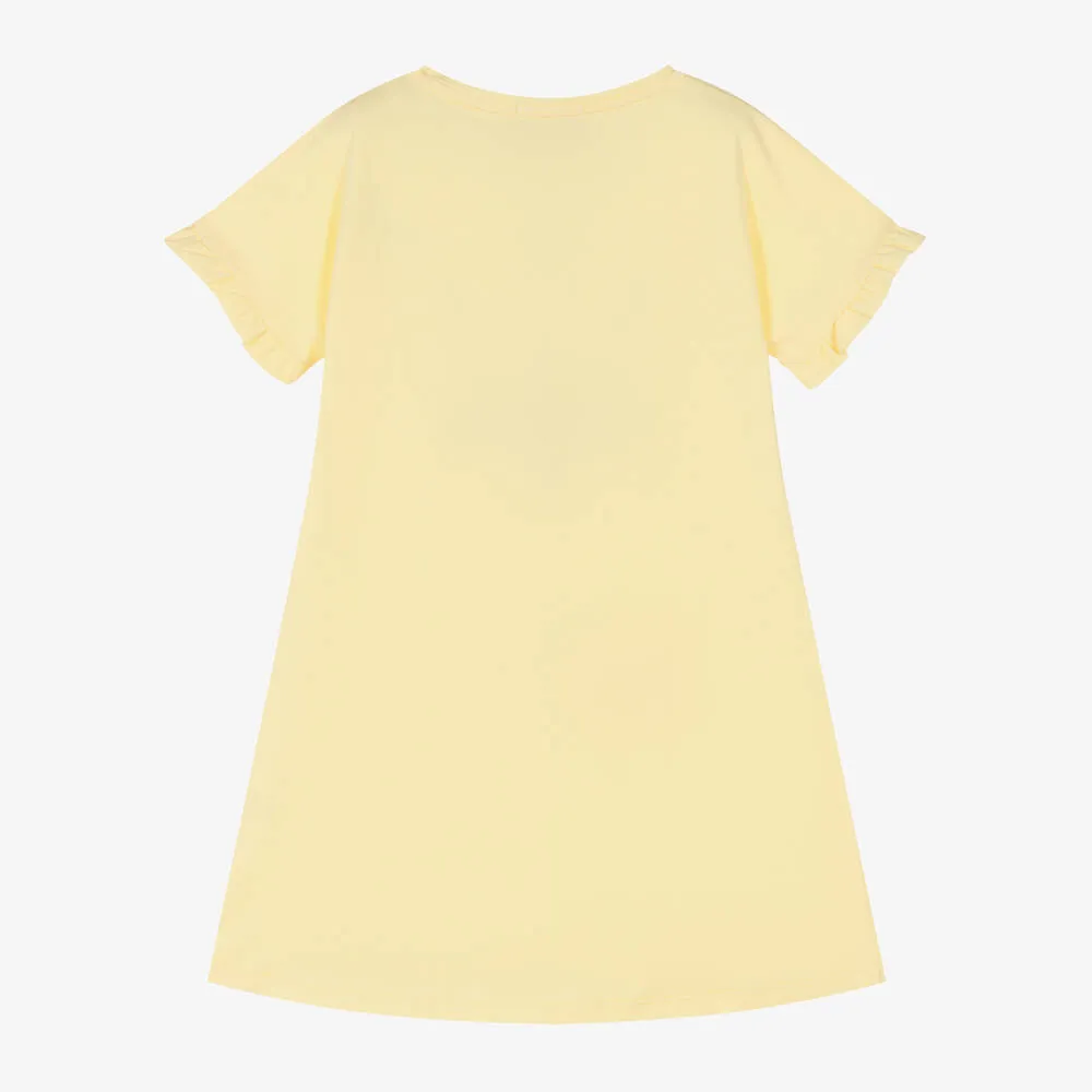 Girls Yellow Cotton Bag Print Dress