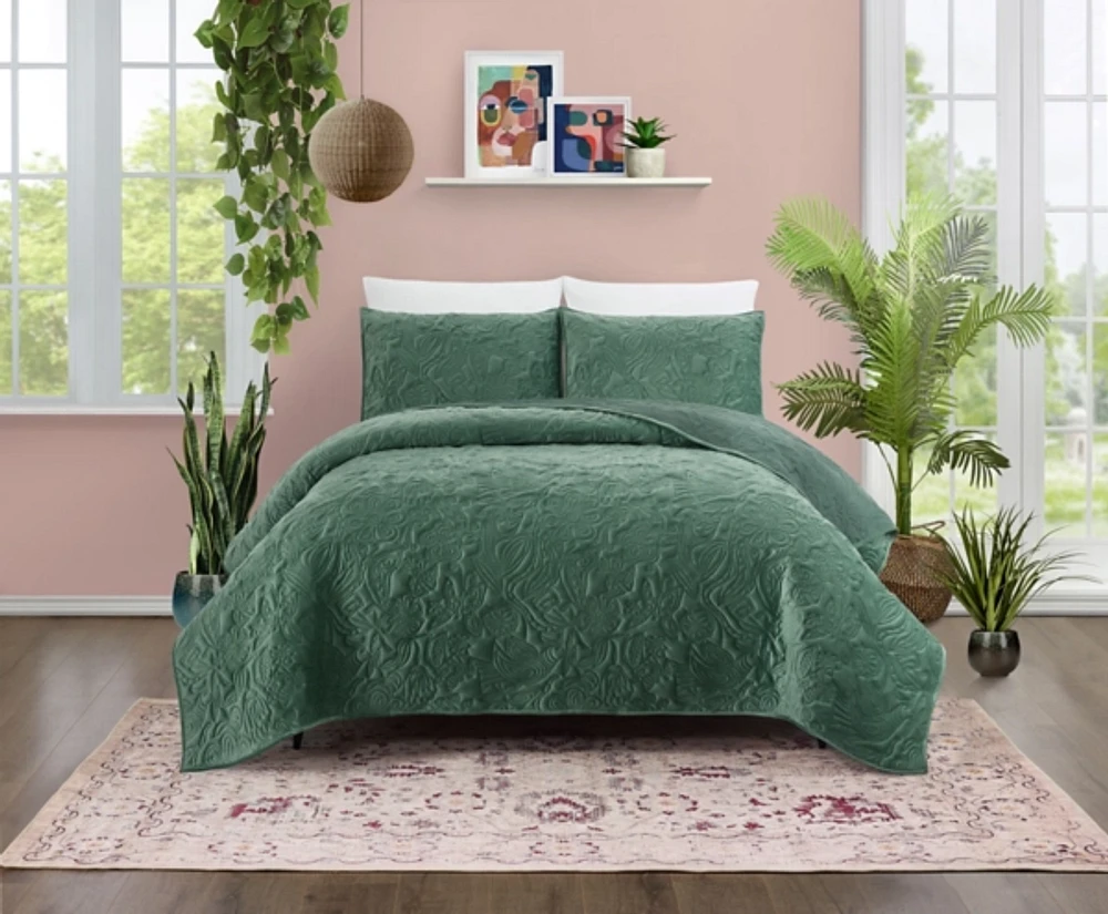 Green Secret Garden 3-pc. Full/Queen Quilt Set