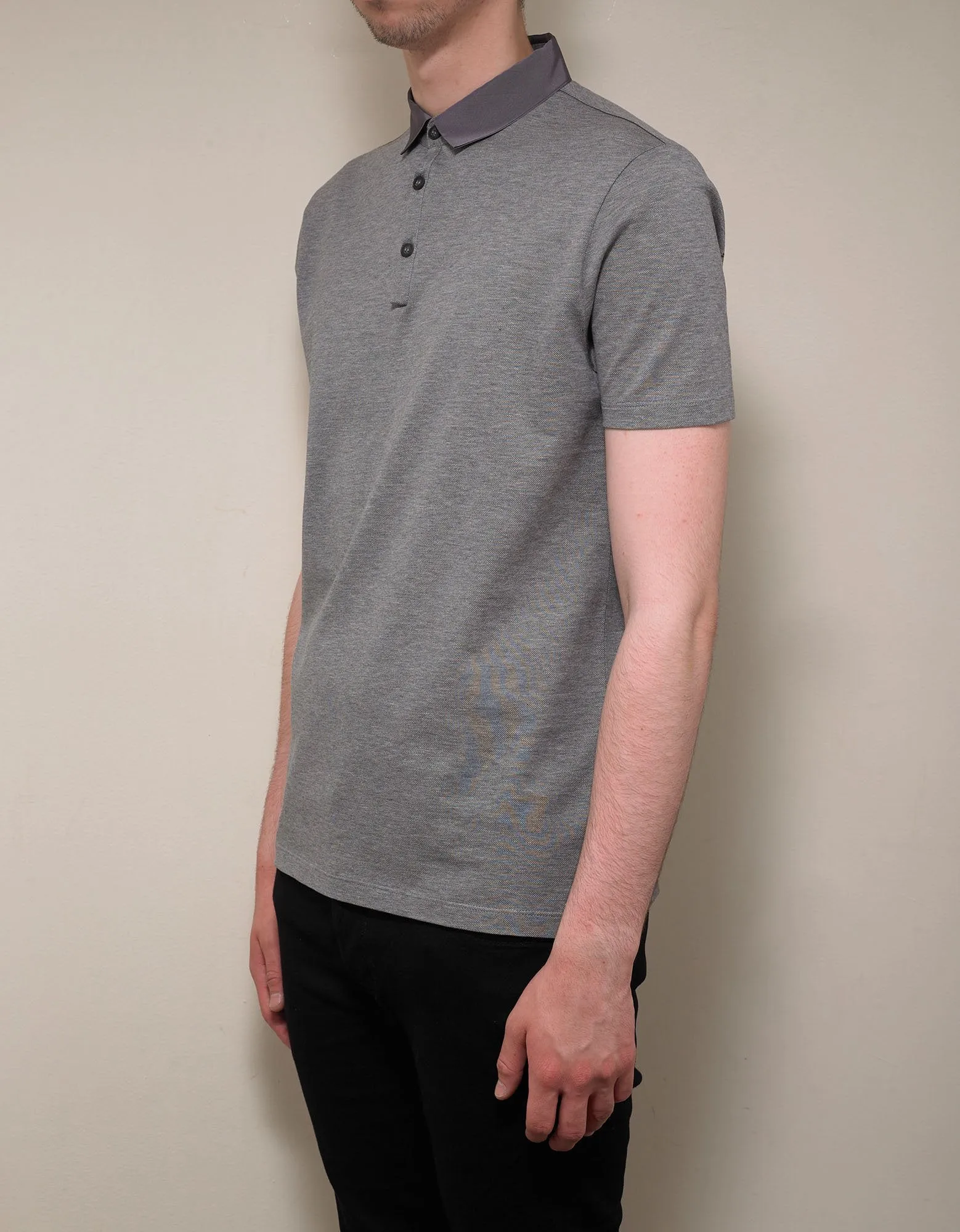 Grey Grosgrain Collar Polo T-Shirt -