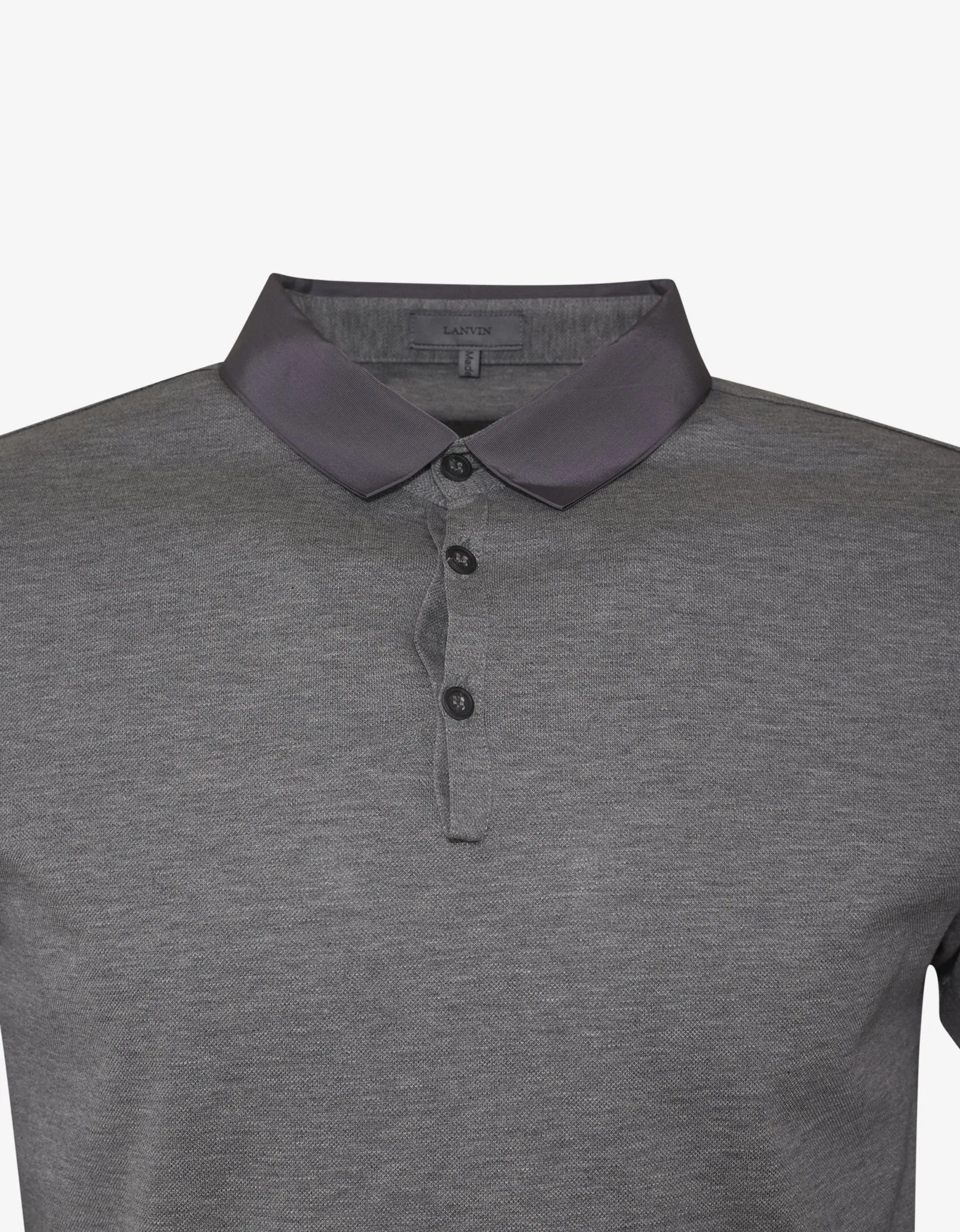 Grey Grosgrain Collar Polo T-Shirt -