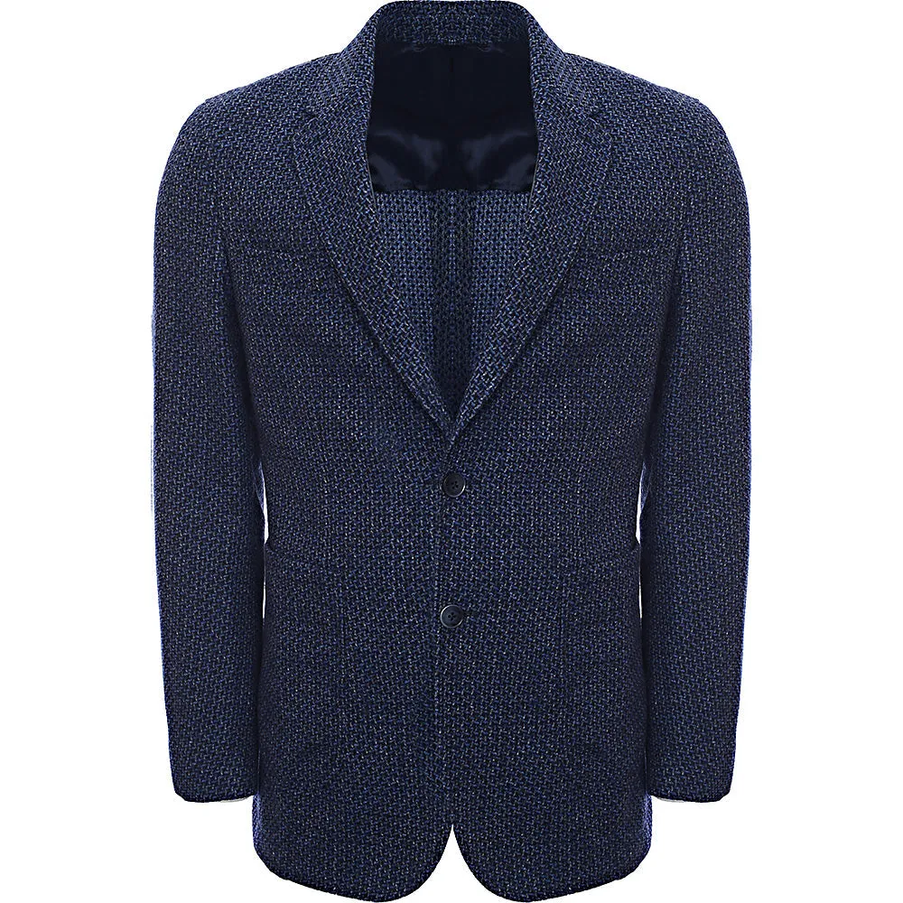 Hackett London Textured Geometric Wool Jacket in Blue/Multi