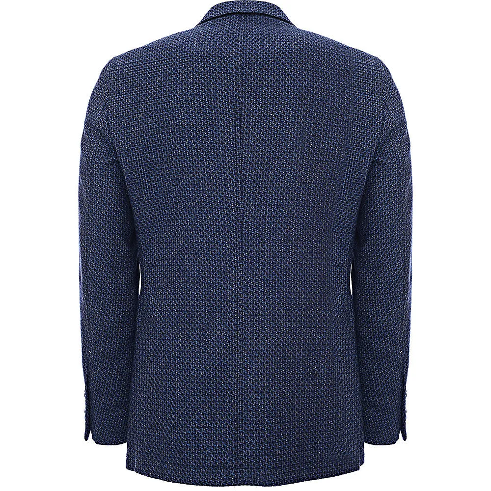 Hackett London Textured Geometric Wool Jacket in Blue/Multi