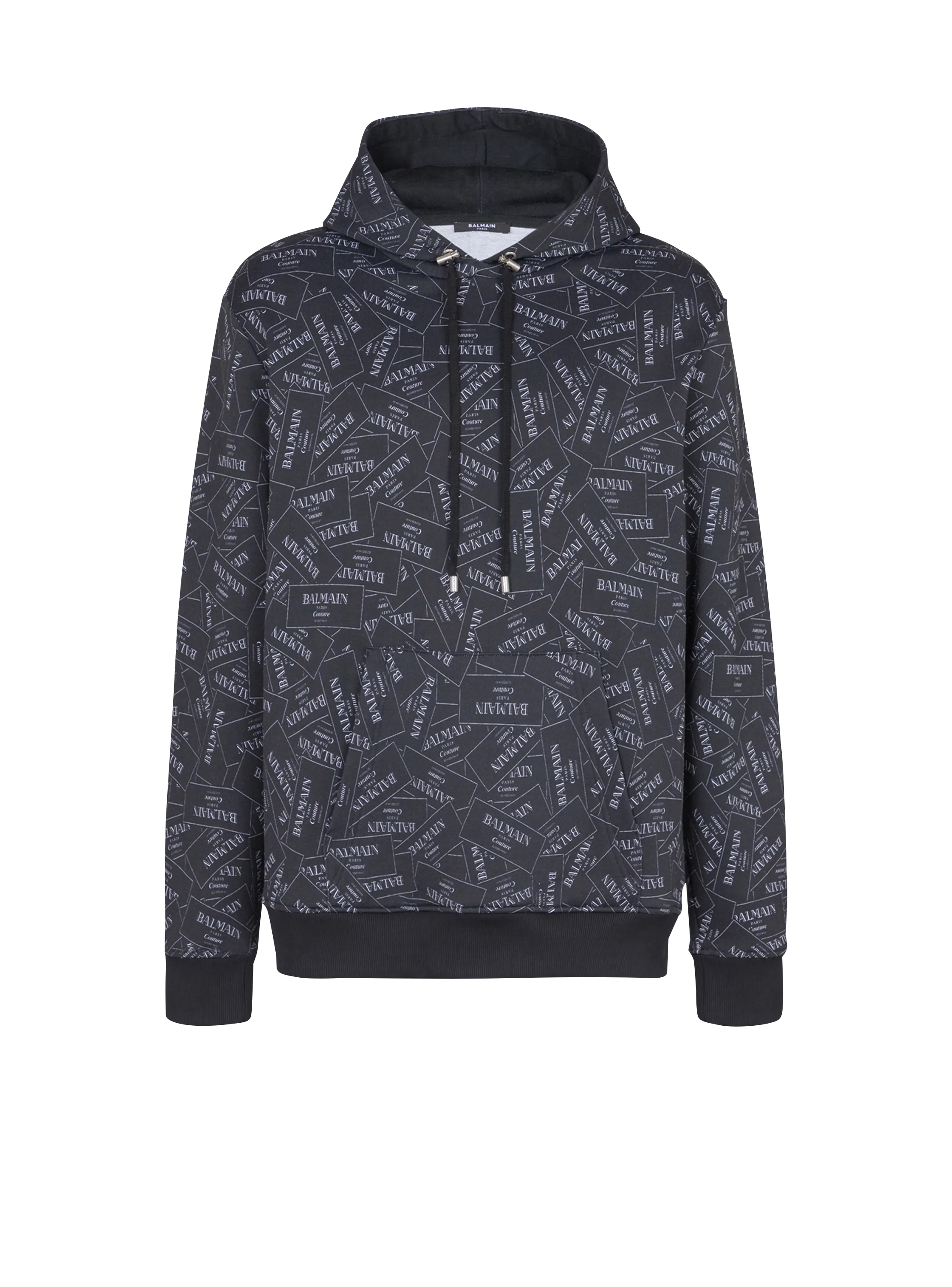 Hoodie with all-over Balmain label print