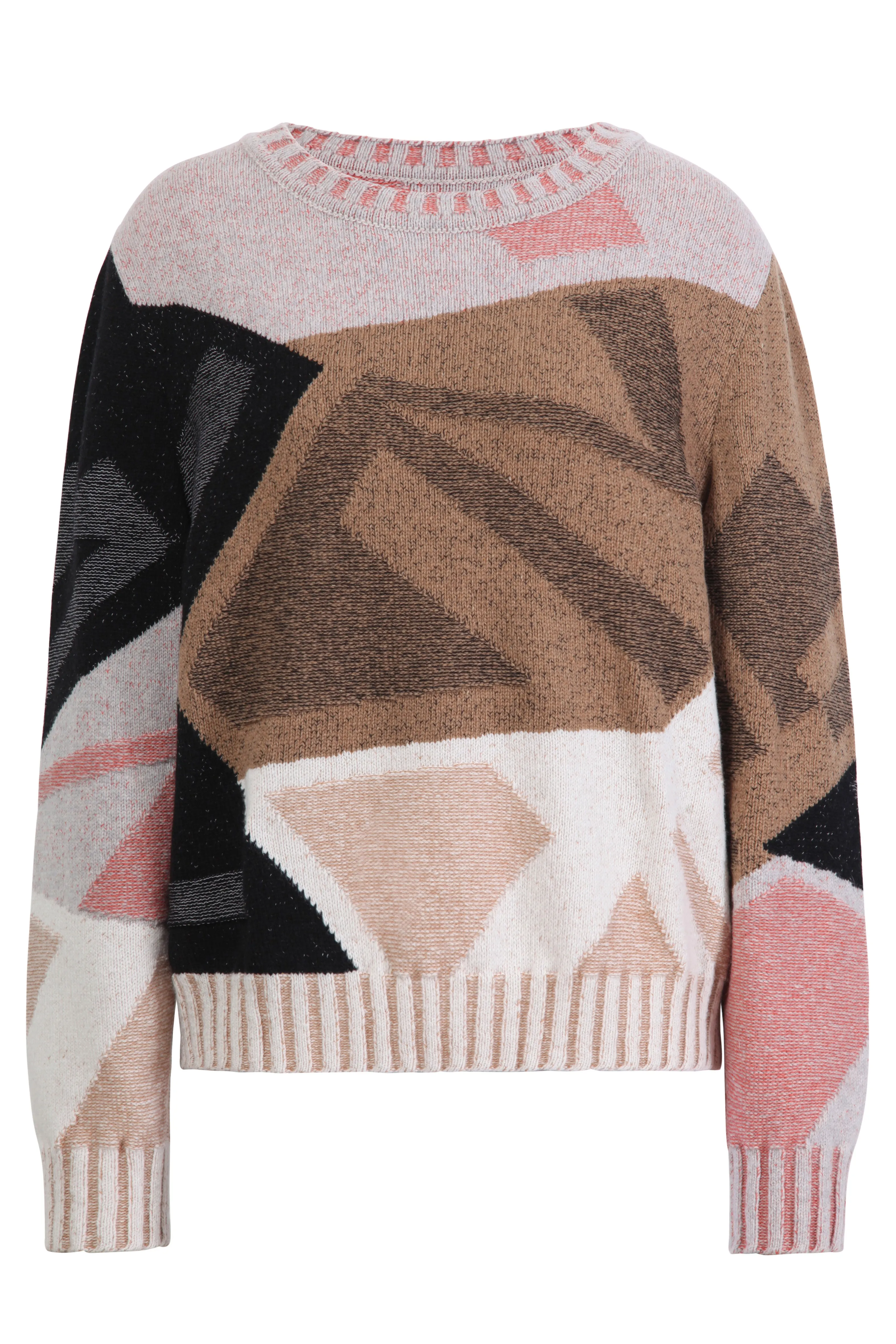 Ivko Intarsia Pullover, Abstract Pattern Light Brown Wash