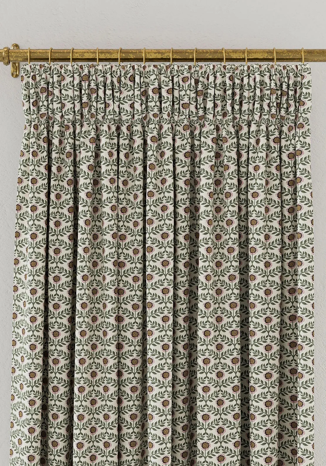 Joules Floral Foulard Lined Ready Made Pencil Pleat Curtains 90x 90, Green