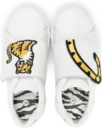 Kenzo Kids embroidered-Tiger touch-strap sneakers White