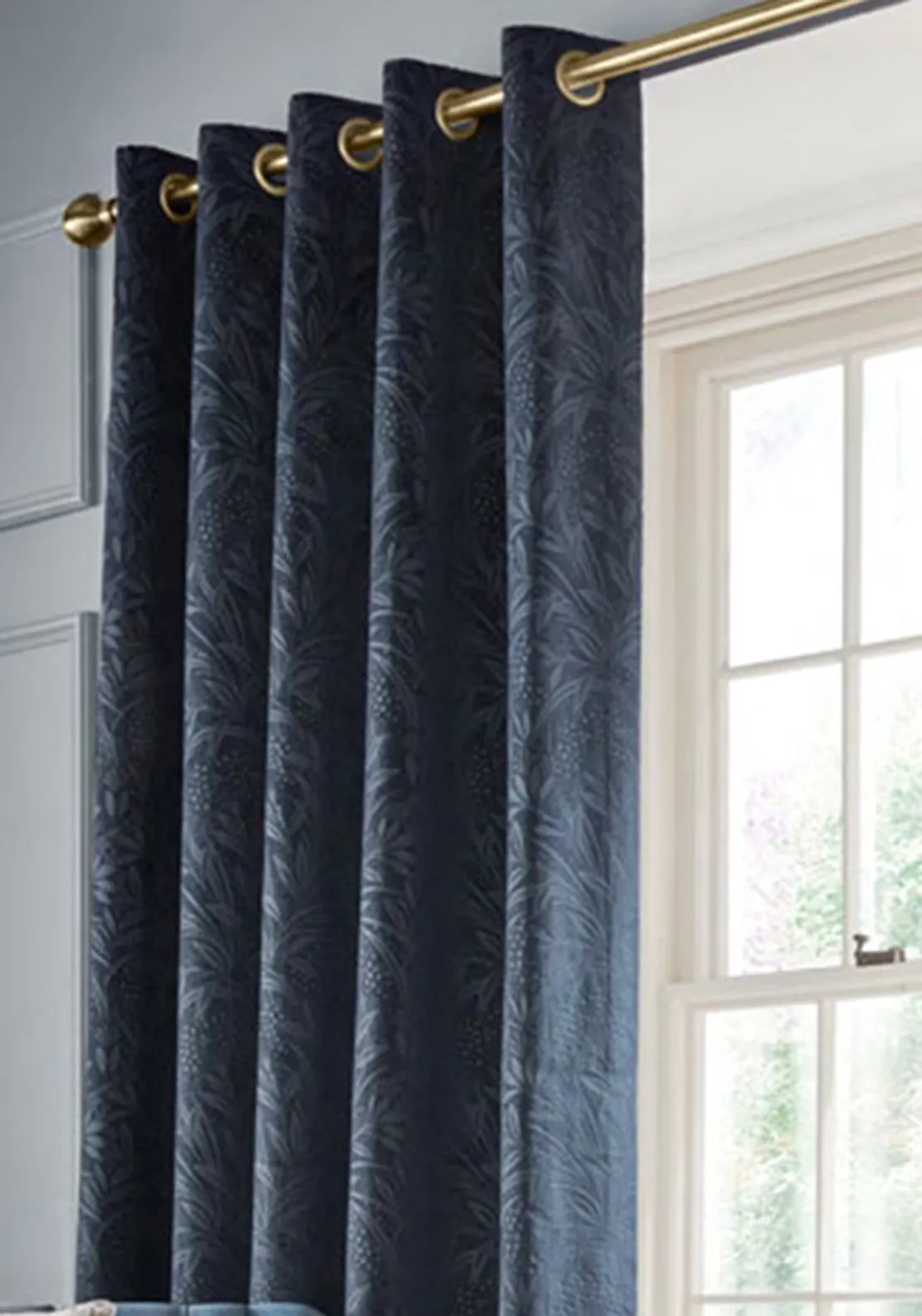 Laura Ashley Barley Embossed Lined Eyelet Curtains 88 x 90, Midnight