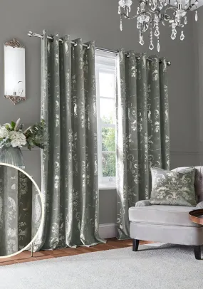 Laura Ashley Josette Metallic Lined Eyelet Curtains 88x 90, Steel