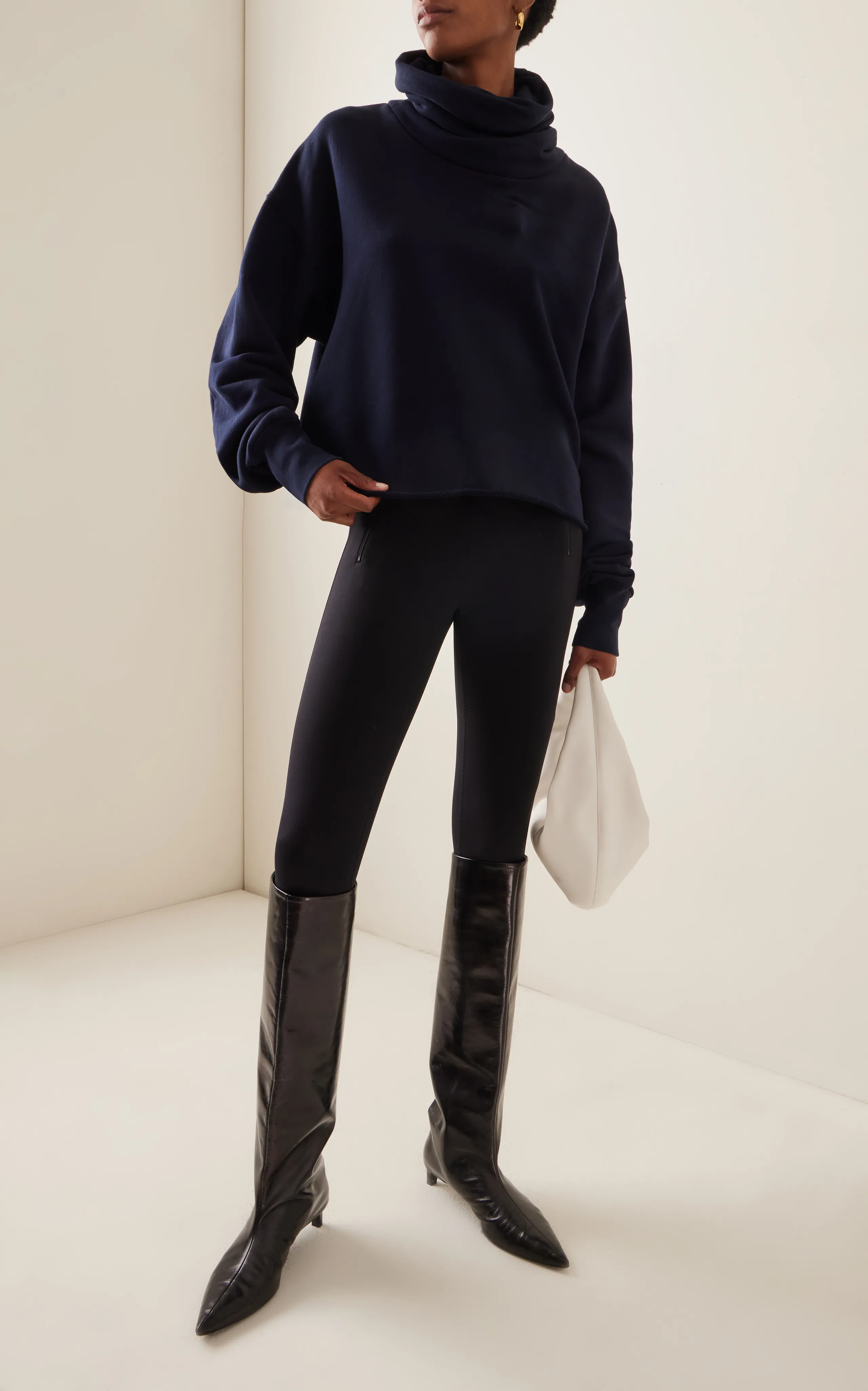 Les Tien Corey Cowl Neck Cotton Pullover