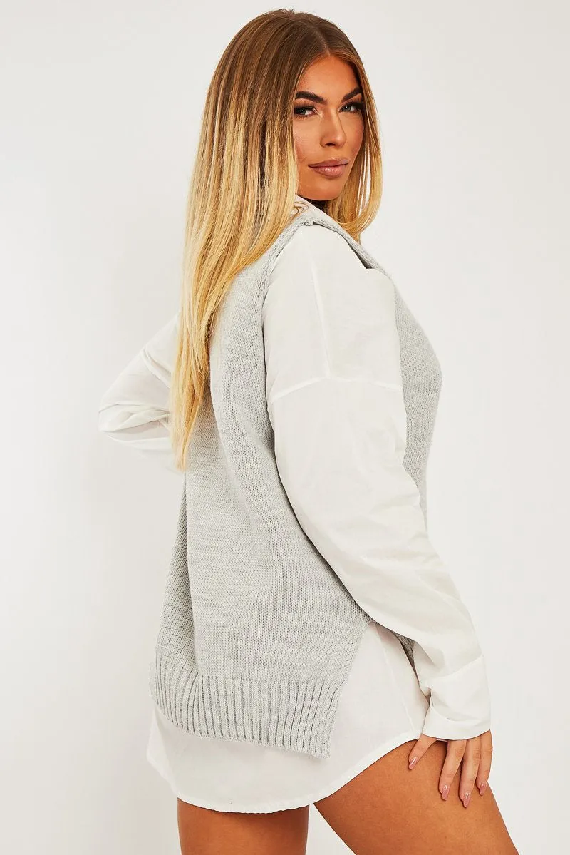 Light Grey Shirt Insert Knit Vest Top - Caris