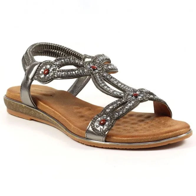 Lunar  Womens Marca Pewter Low Wedge T-Bar Sandals JLH459 PW