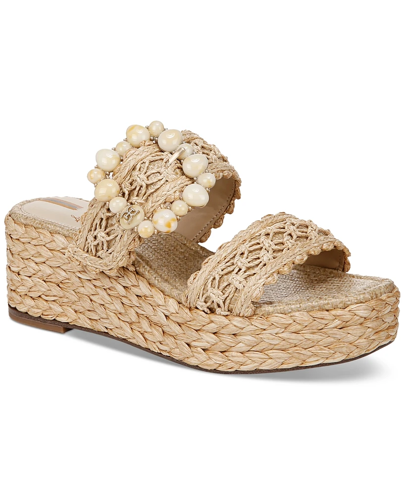 Macy's Sam Edelman Cadance Double Strap Raffia Wedge Platform Sandals