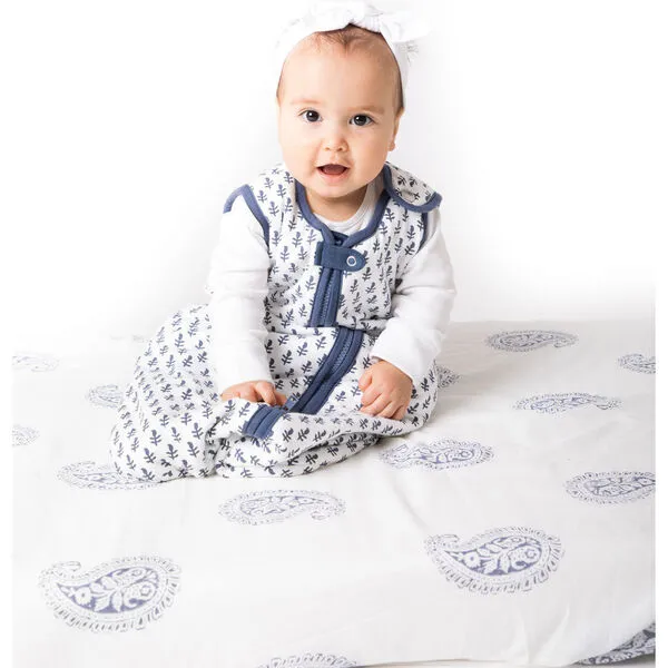 Malabar Baby Block-Printed Cotton Fitted Crib Sheet, Fort