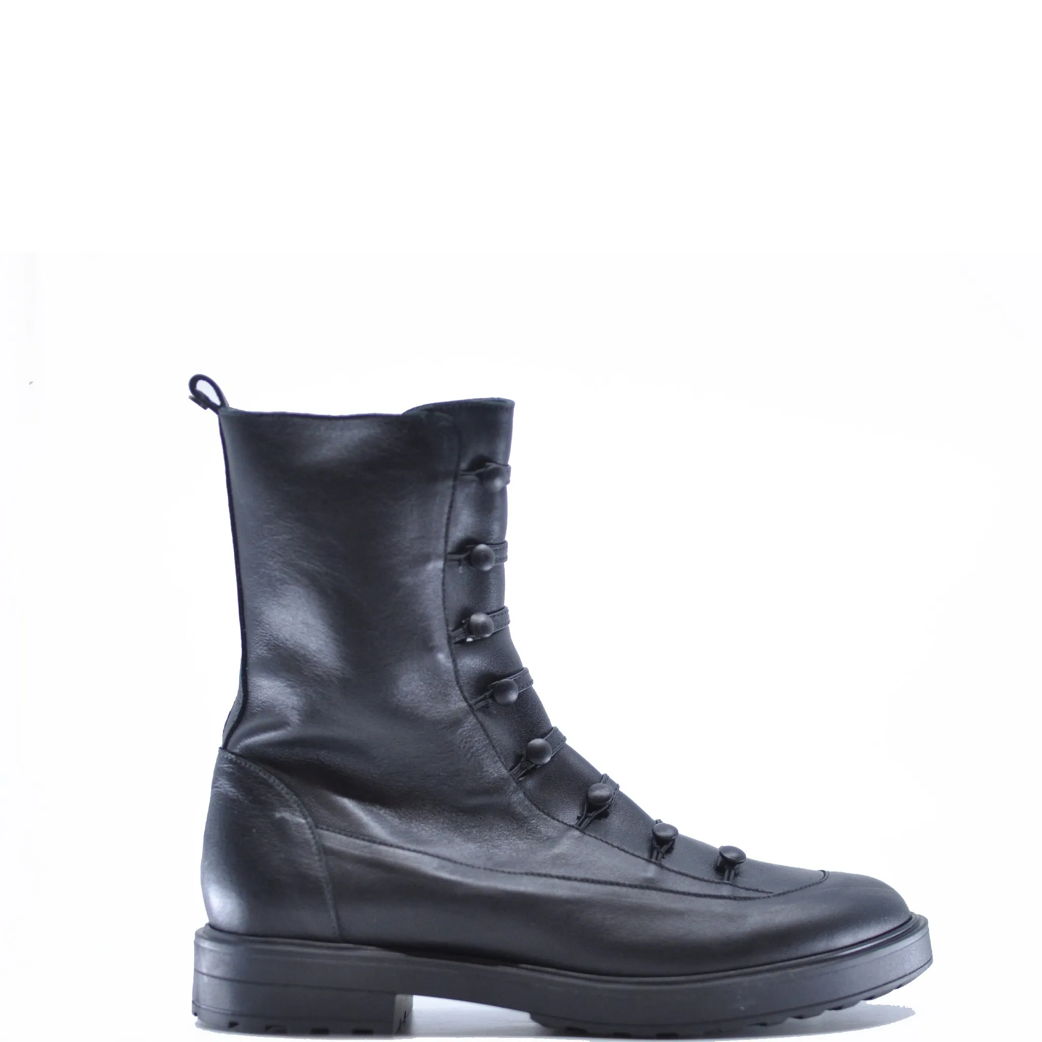 Manuela Black Leather Button Boot