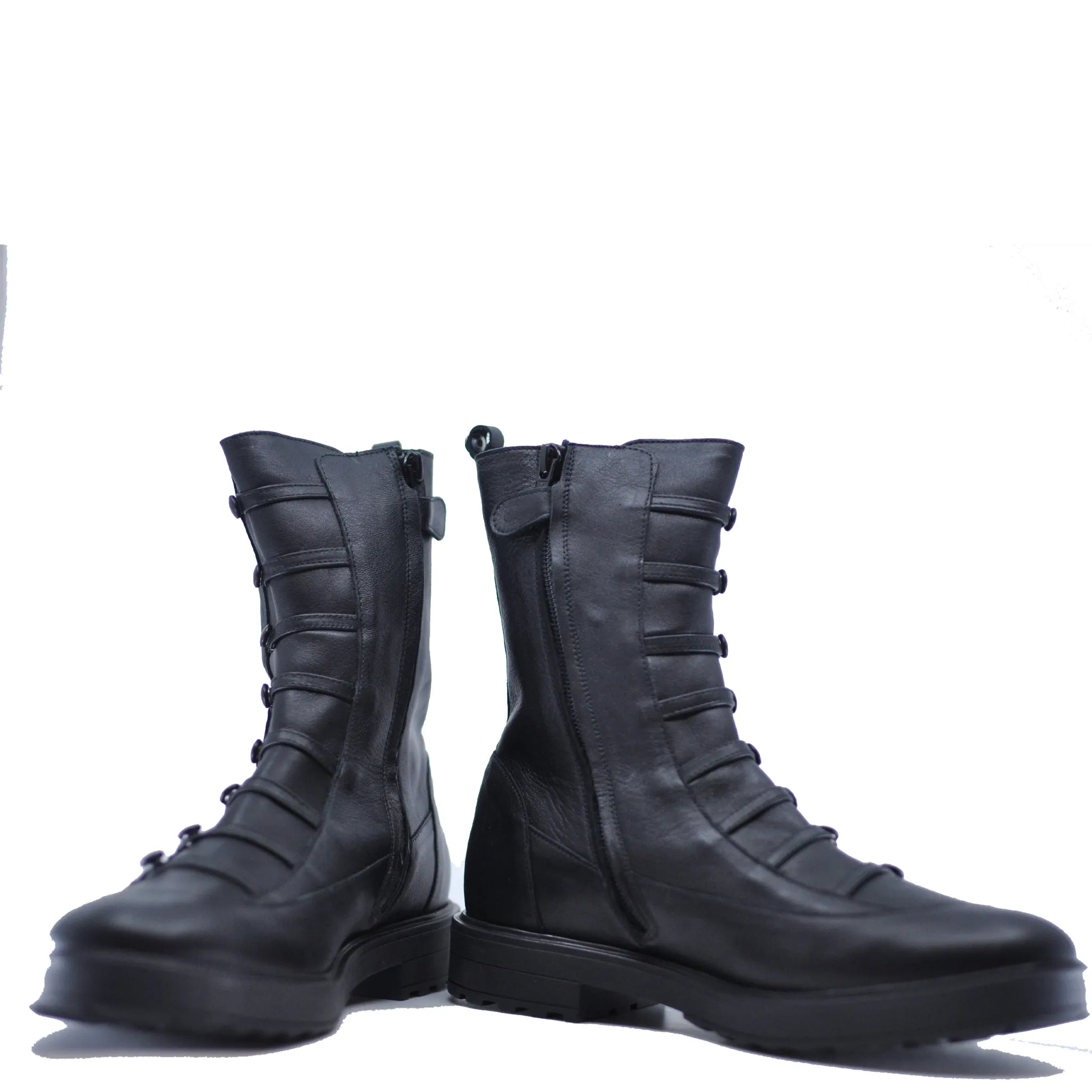 Manuela Black Leather Button Boot