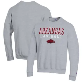 Men's Champion Gray Arkansas Razorbacks Baseball Stack Pullover Crewneck Sweatshirt