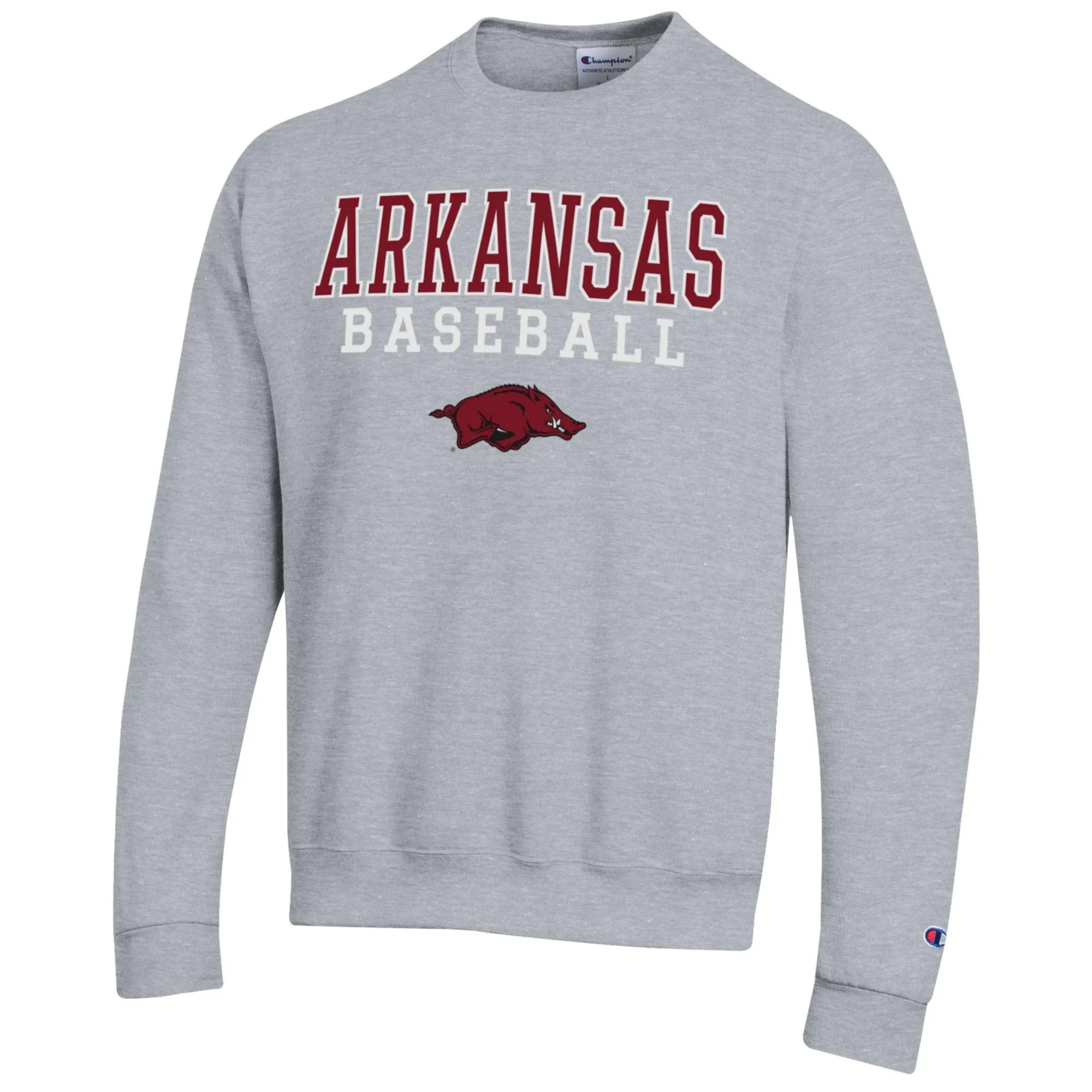 Men's Champion Gray Arkansas Razorbacks Baseball Stack Pullover Crewneck Sweatshirt