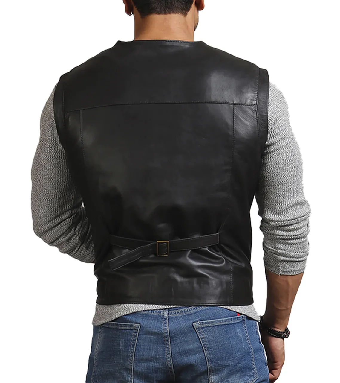 Mens Lambskin Black Leather Vest