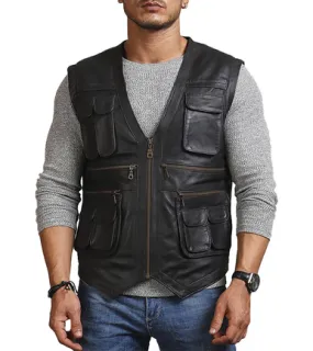 Mens Lambskin Black Leather Vest