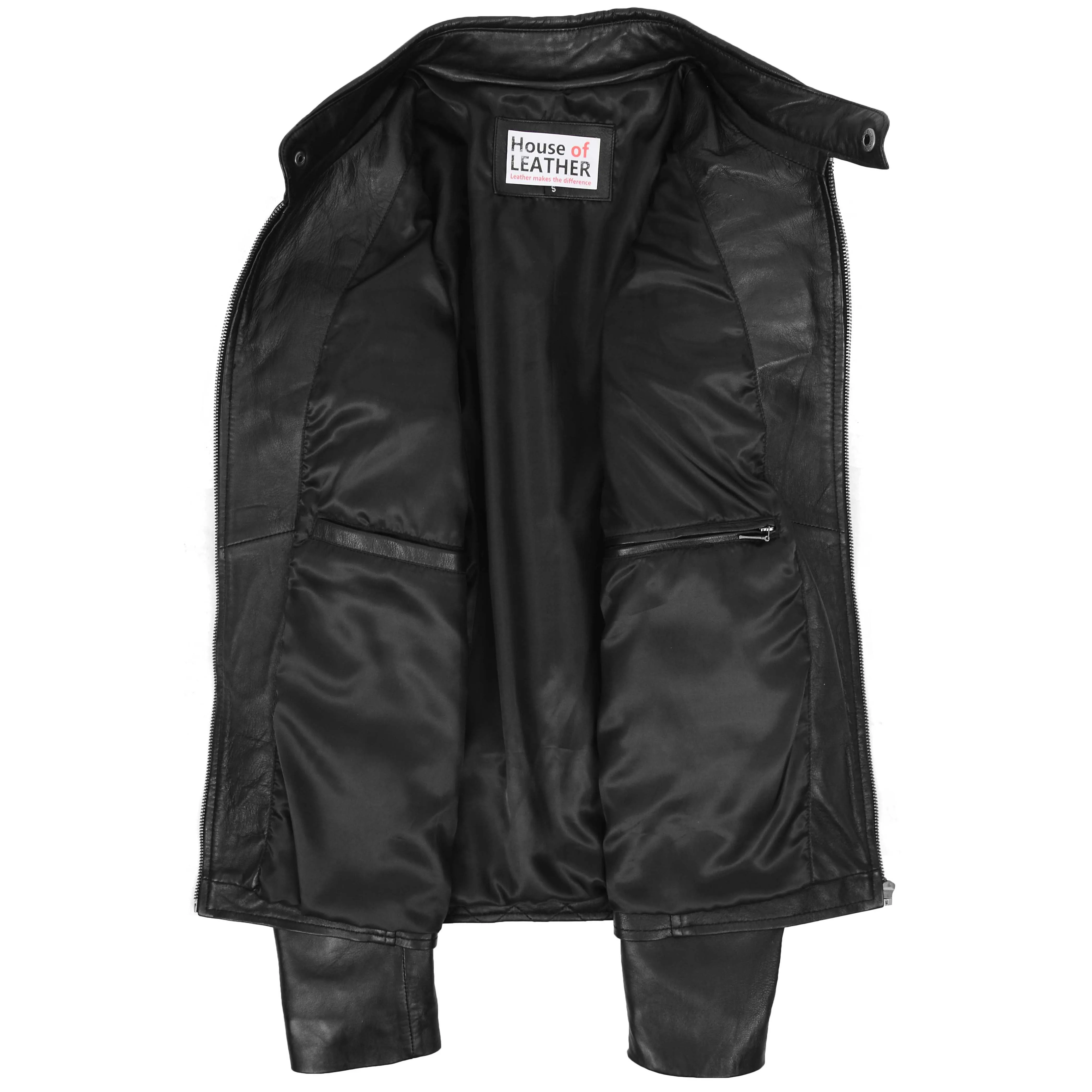 Mens Leather Biker Style Jacket with Quilt Detail Jackson Black