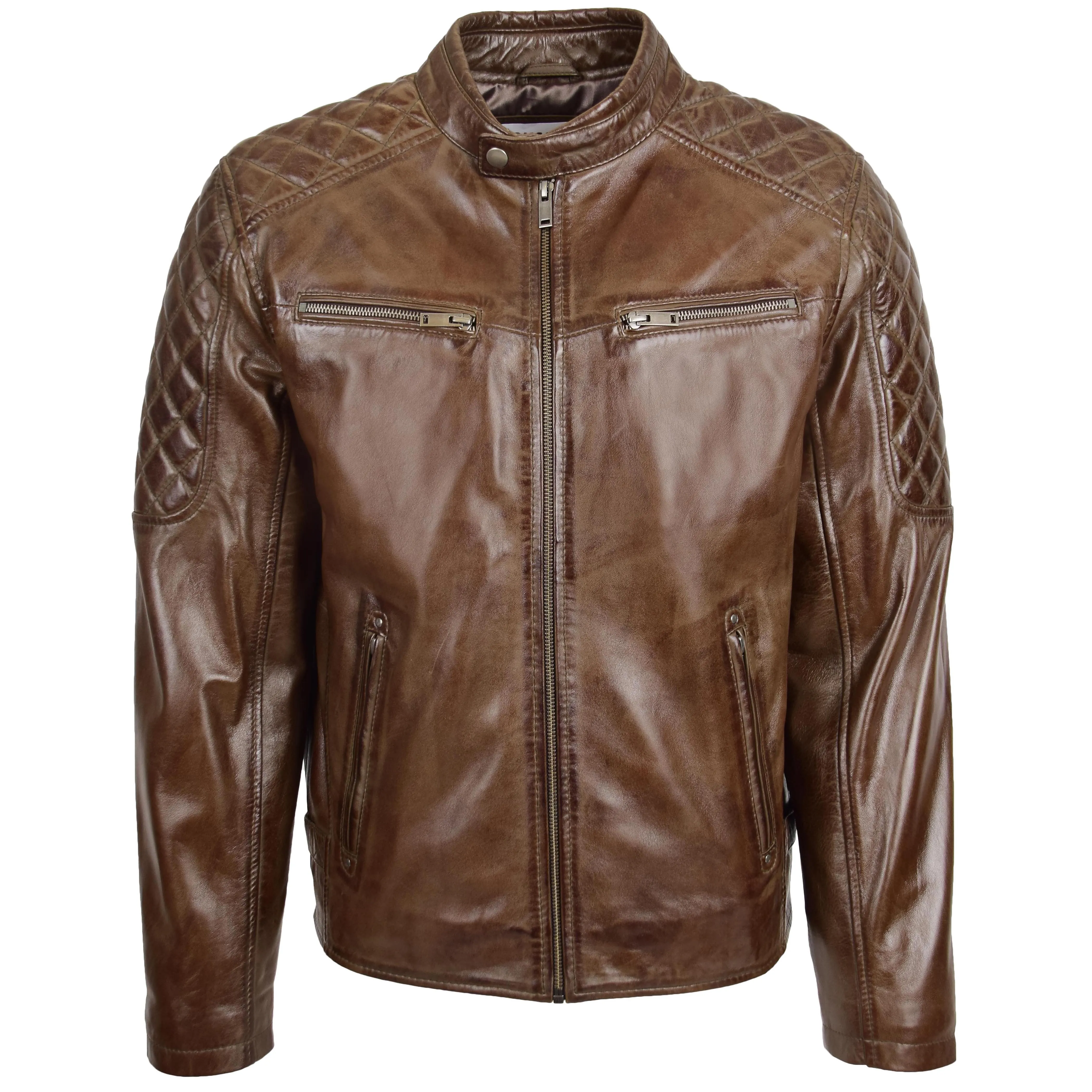 Mens Leather Biker Style Jacket with Quilt Detail Jackson Timber