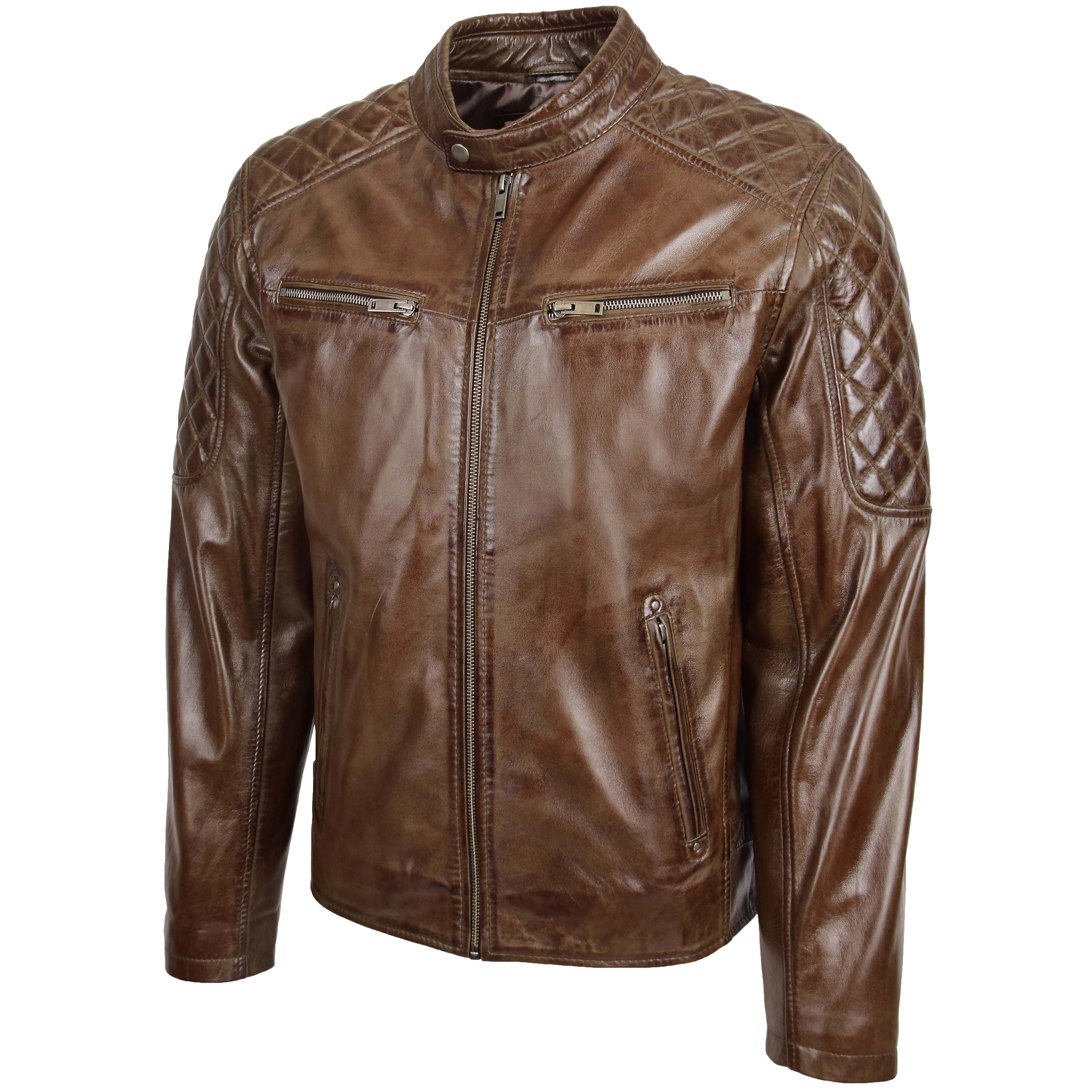 Mens Leather Biker Style Jacket with Quilt Detail Jackson Timber