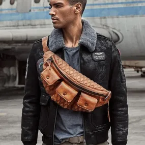 Men's Vintage Casual Genuine Leather Riding Travel Dumpling Chest Bag