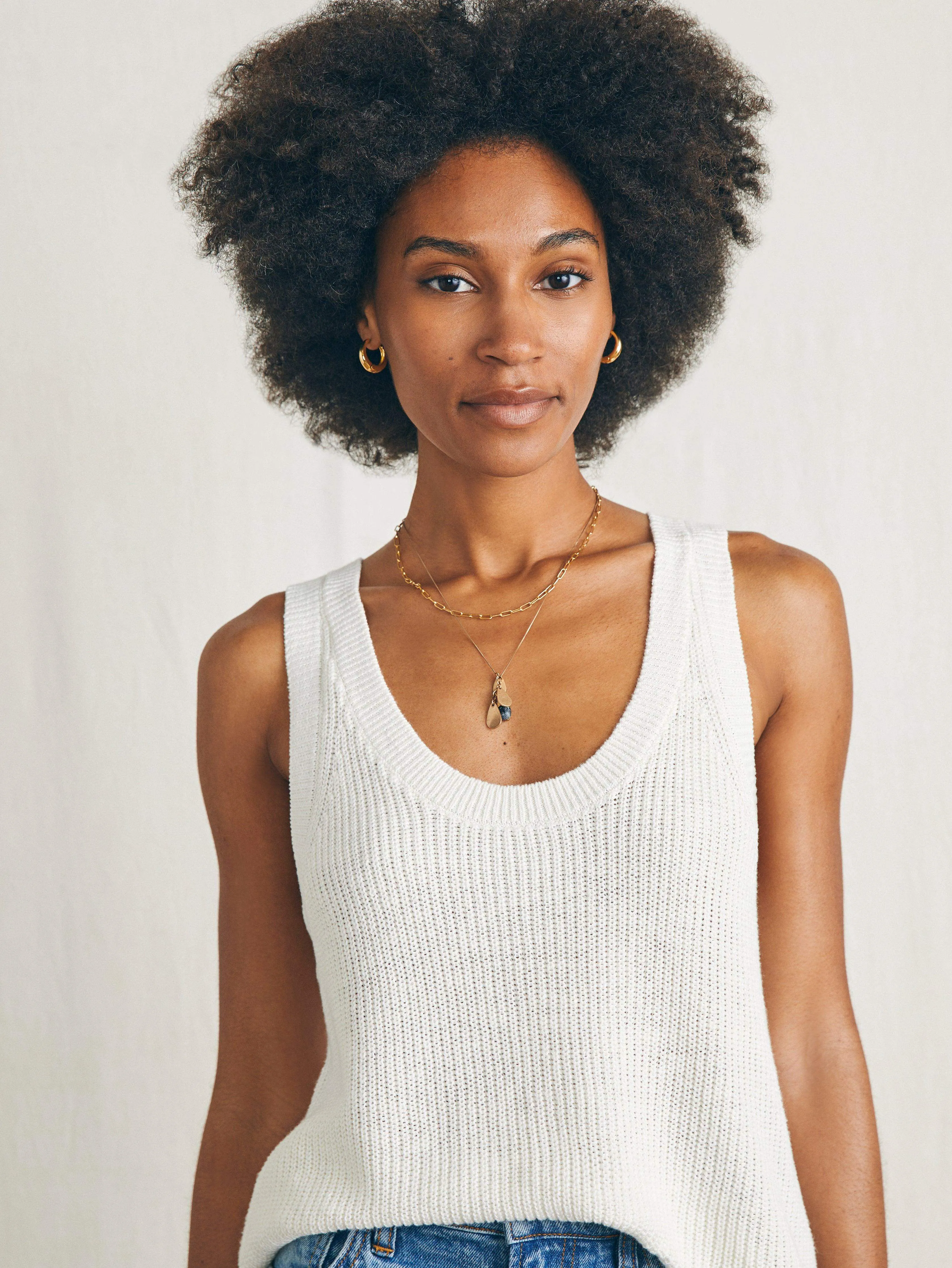 Miramar Linen Scoop Neck Tank - Egret