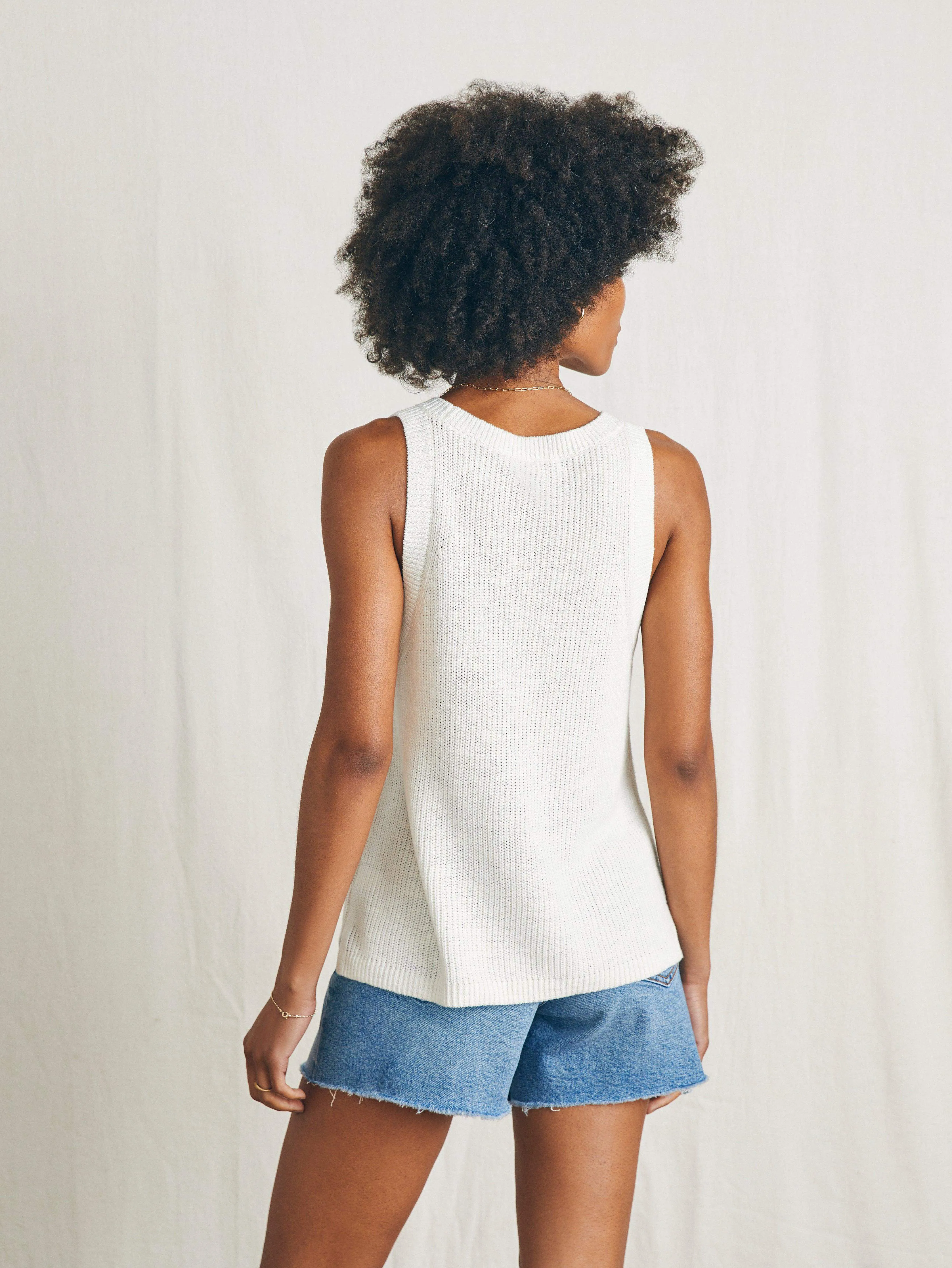 Miramar Linen Scoop Neck Tank - Egret