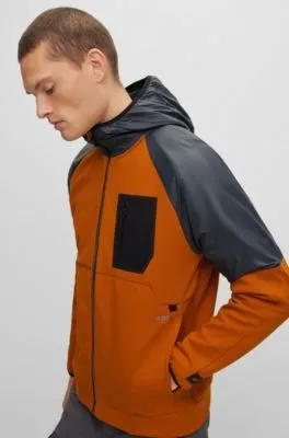 Mixed-material zip-up hoodie with fleece lining