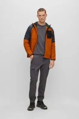 Mixed-material zip-up hoodie with fleece lining