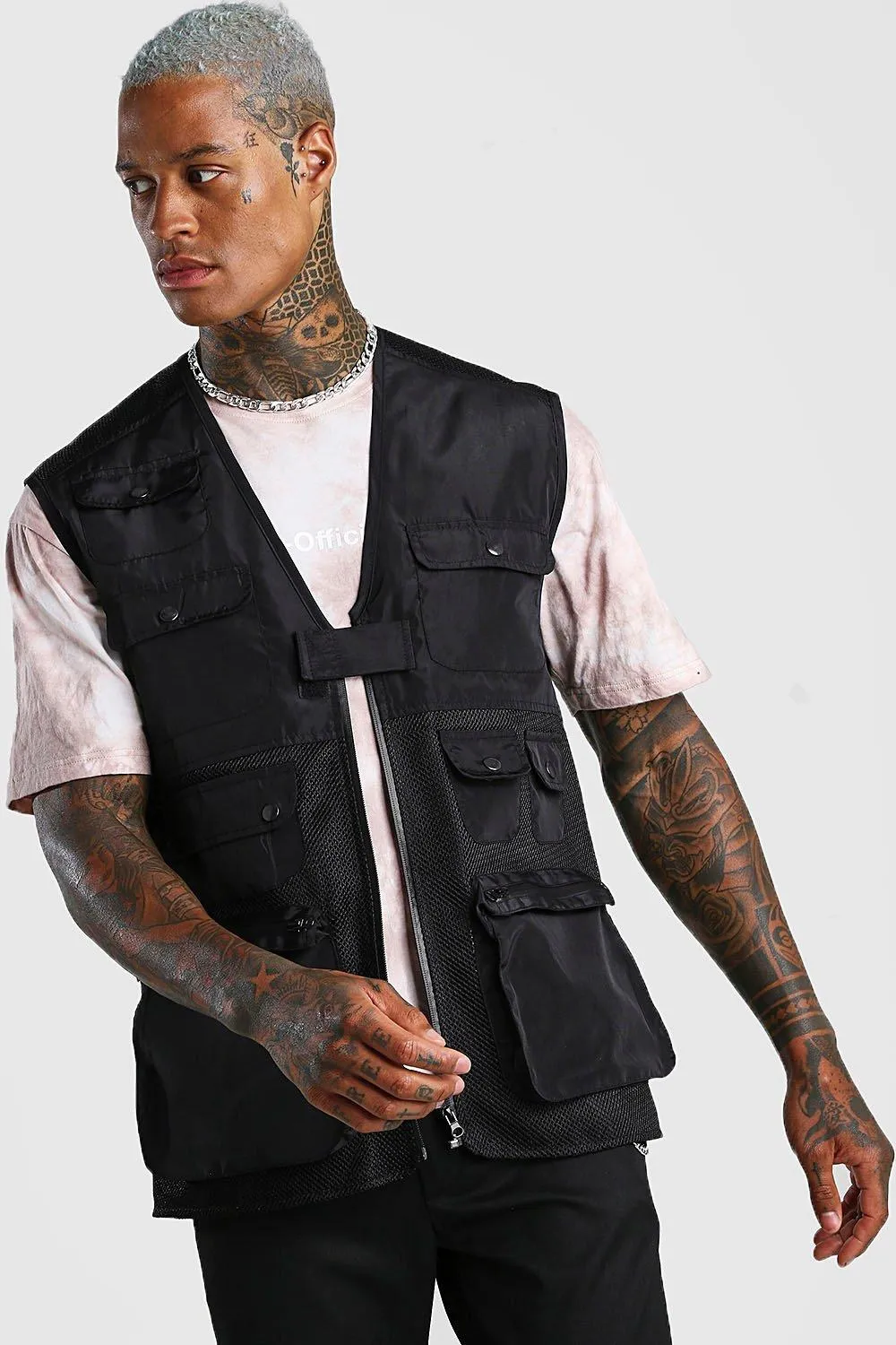 Multi Pocket Mesh Utility Vest | boohooMAN UK