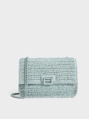 Neva Woven Chain-Handle Shoulder Bag - Sage Green