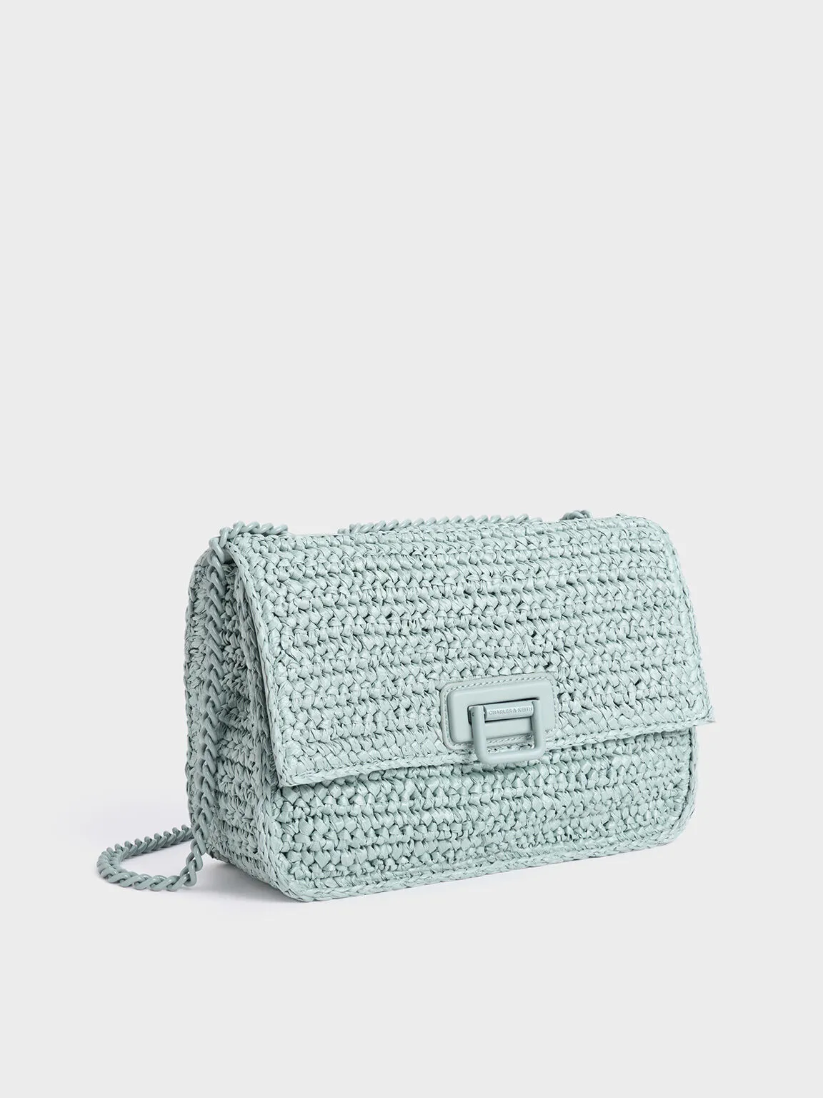 Neva Woven Chain-Handle Shoulder Bag - Sage Green