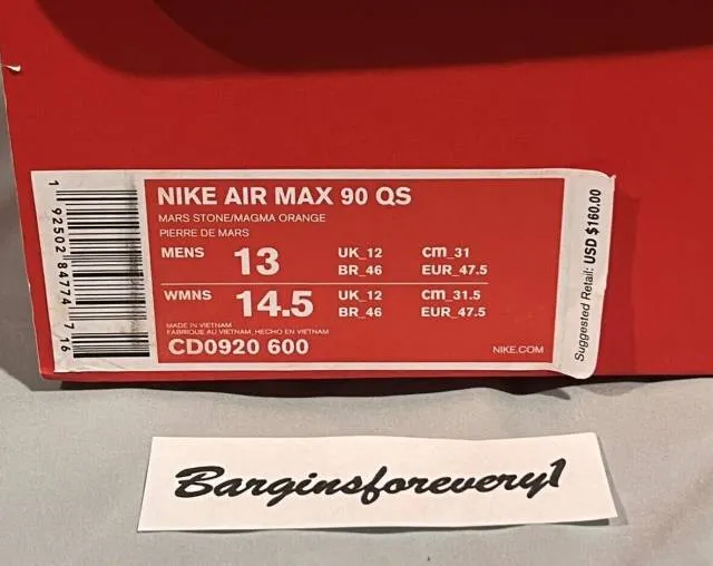 Nike Air Max 90 QS - Mars Landing - Size 13 - Mars Stone...