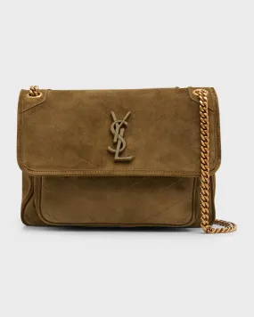 Niki Medium Flap YSL Shoulder Bag in Quilted Suede