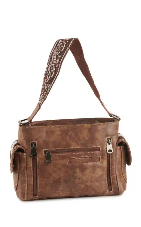 Nocona Women’s Tan & Soft Cow Print Leather with Paisley Embroidery Over the Shoulder Bag