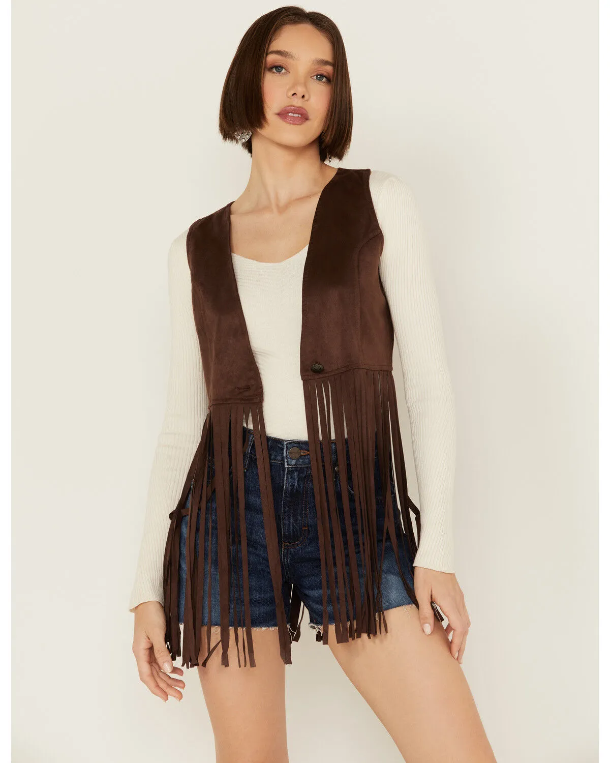 Panhandle Women's Faux Suede Fringe Vest