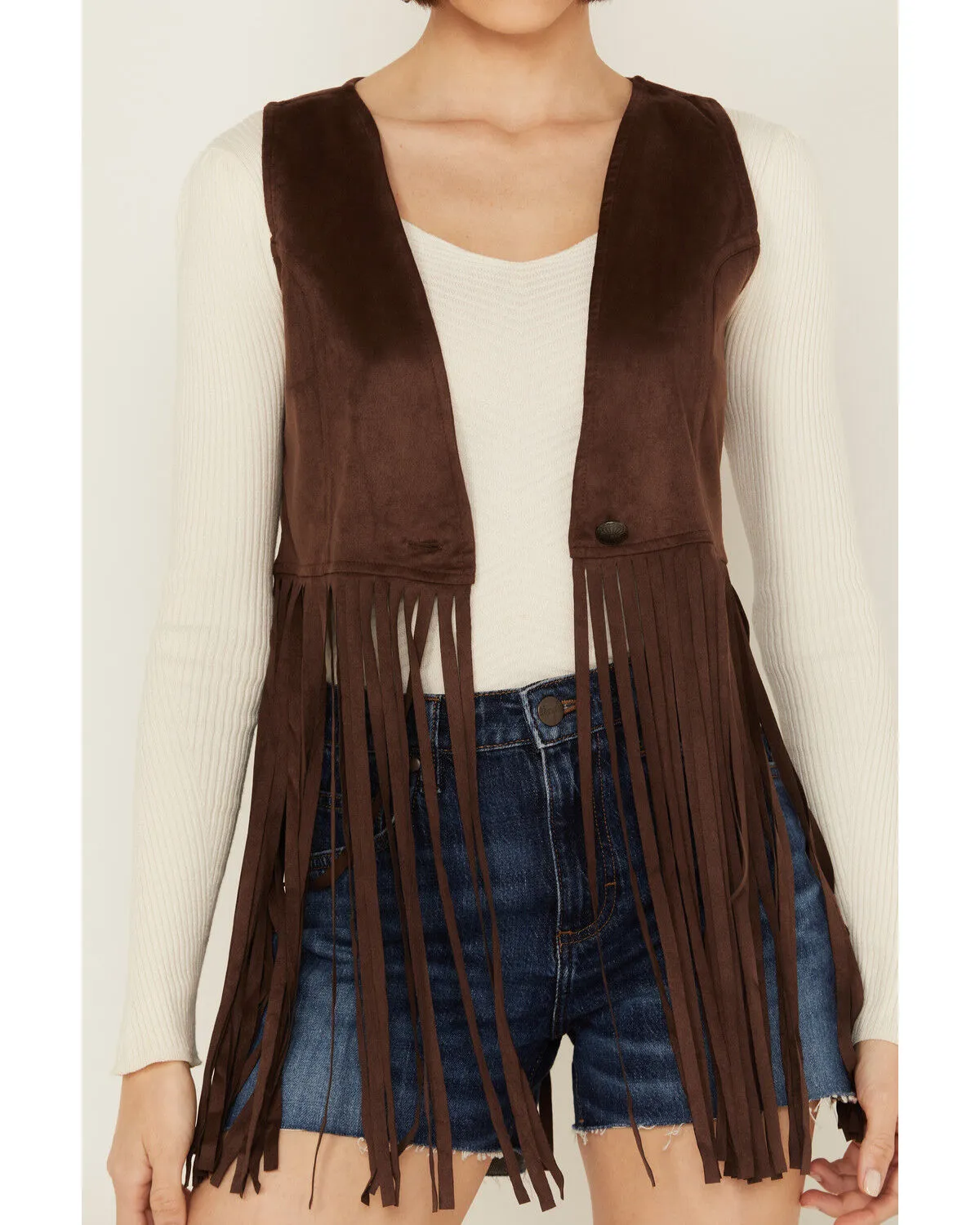 Panhandle Women's Faux Suede Fringe Vest