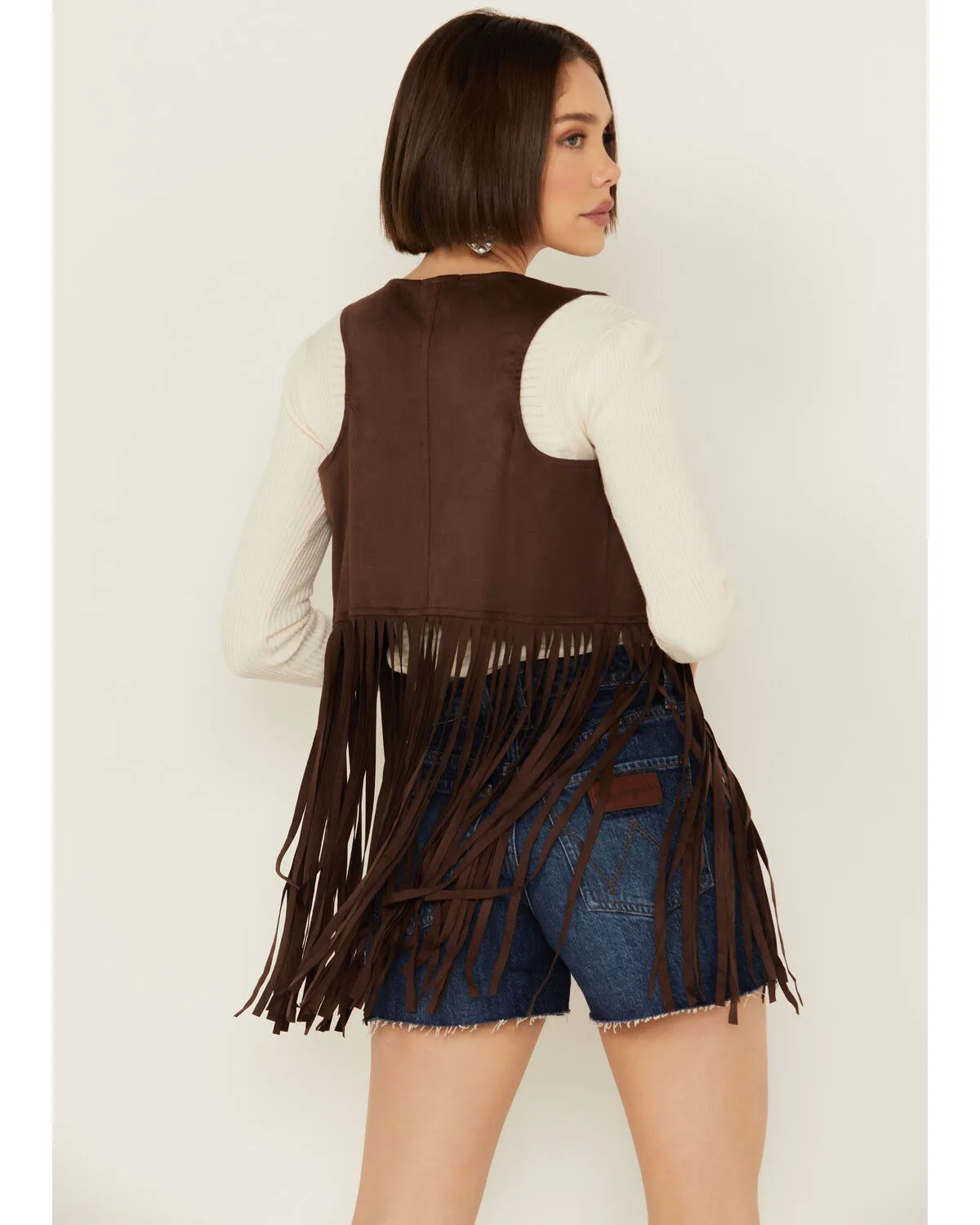 Panhandle Women's Faux Suede Fringe Vest