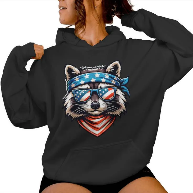 Patriotic Raccoon 4Th Of July American Flag Trash Panda Women Hoodie