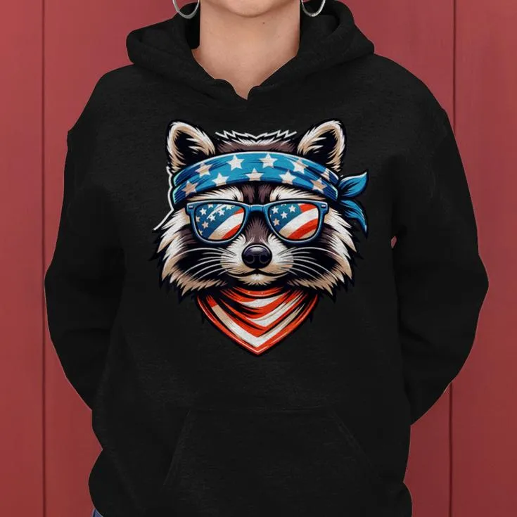 Patriotic Raccoon 4Th Of July American Flag Trash Panda Women Hoodie