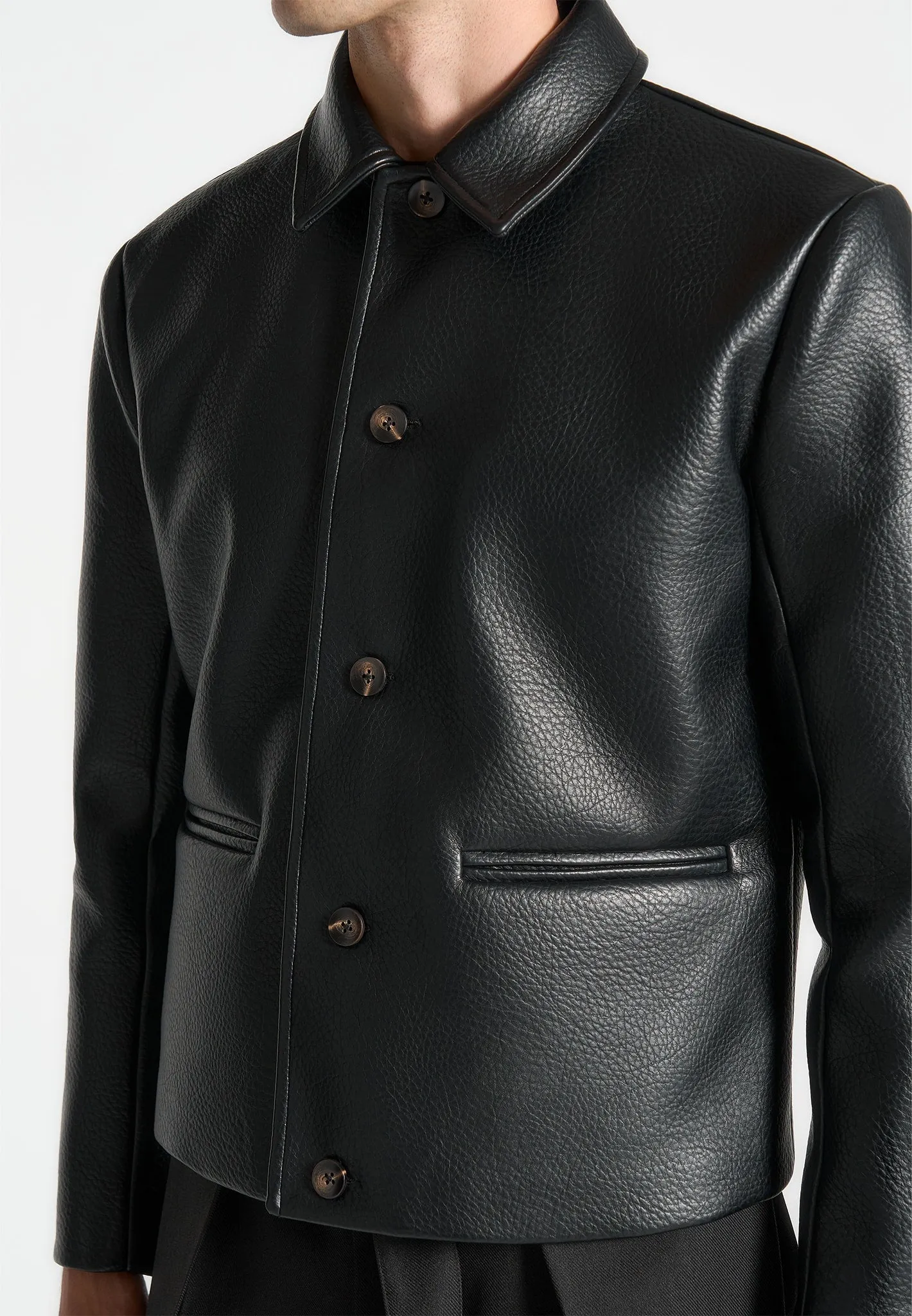 Pebbled Leather Jacket - Black