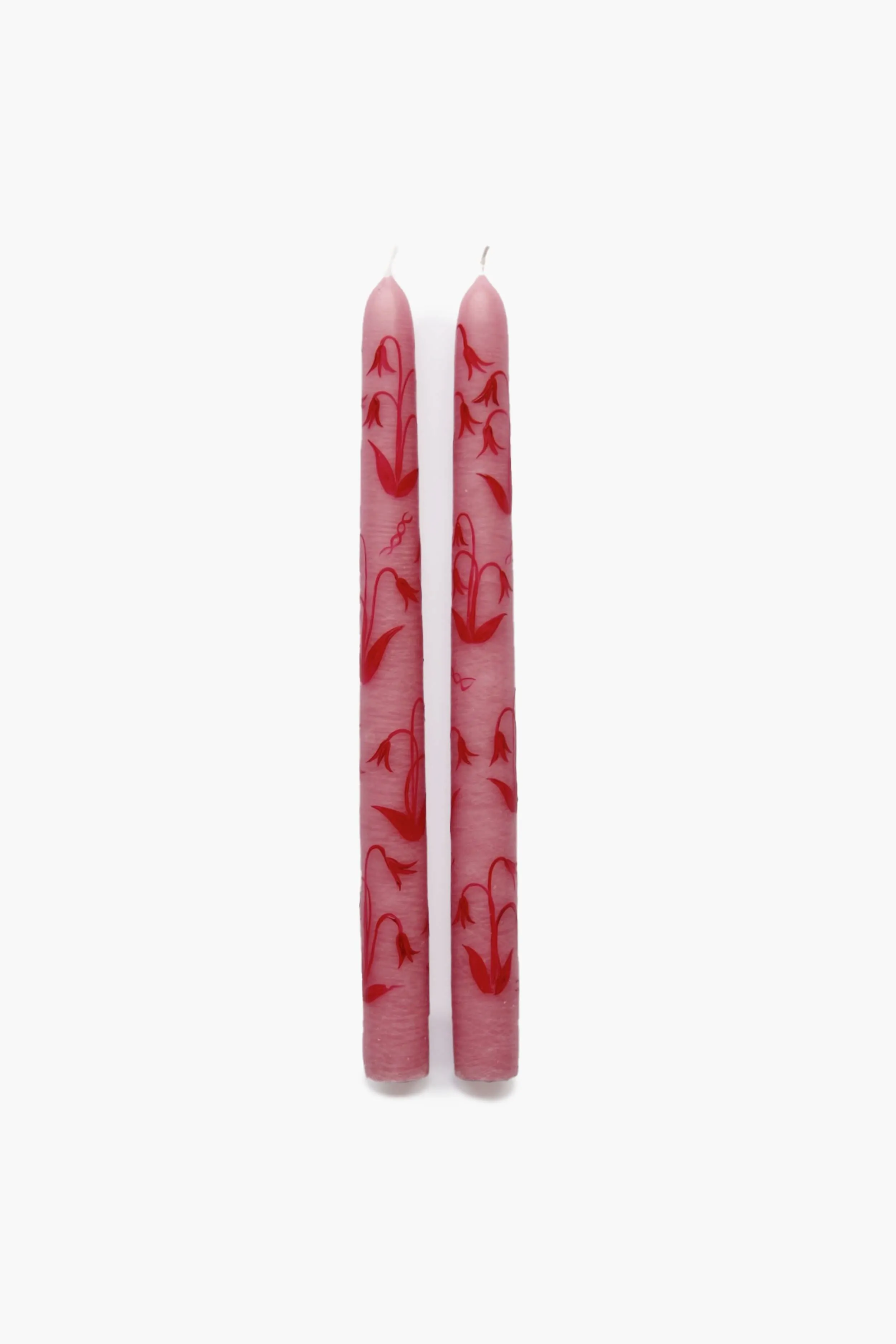 Pink Lily of the Valley Hand Painted Taper Candles (Set of 2)