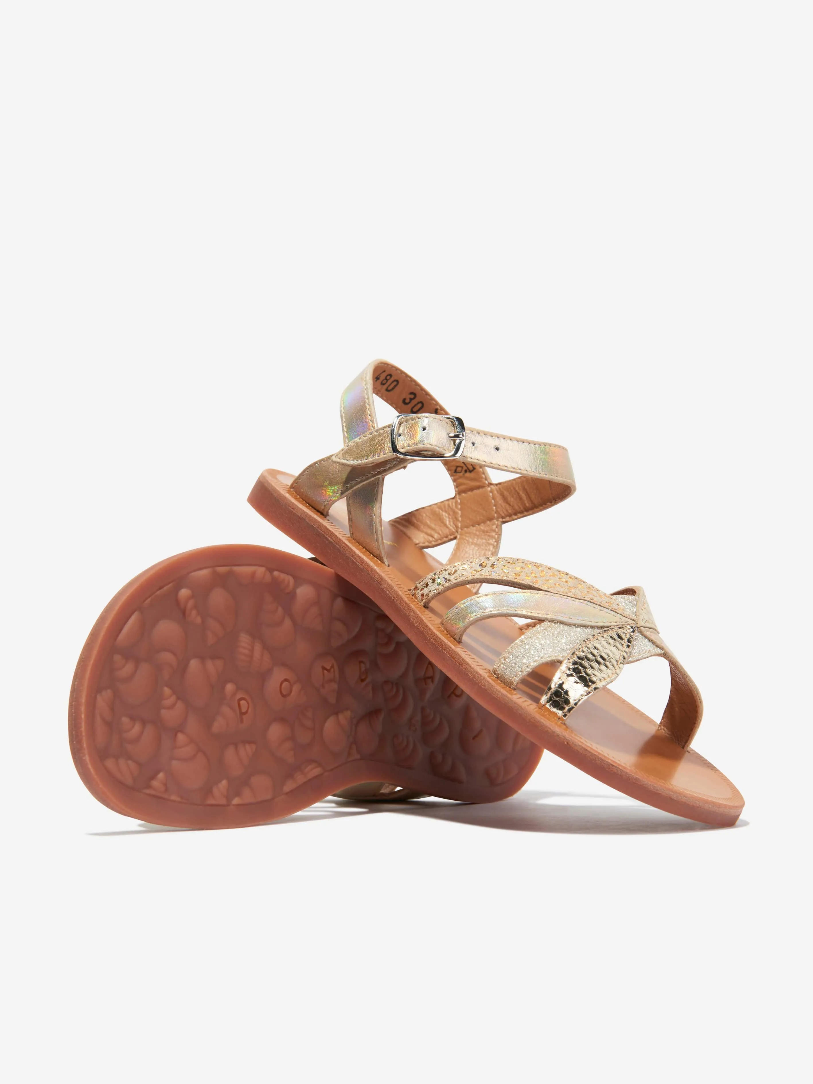 Pom D'Api Girls Leather Plagette Oto Sandals in Gold