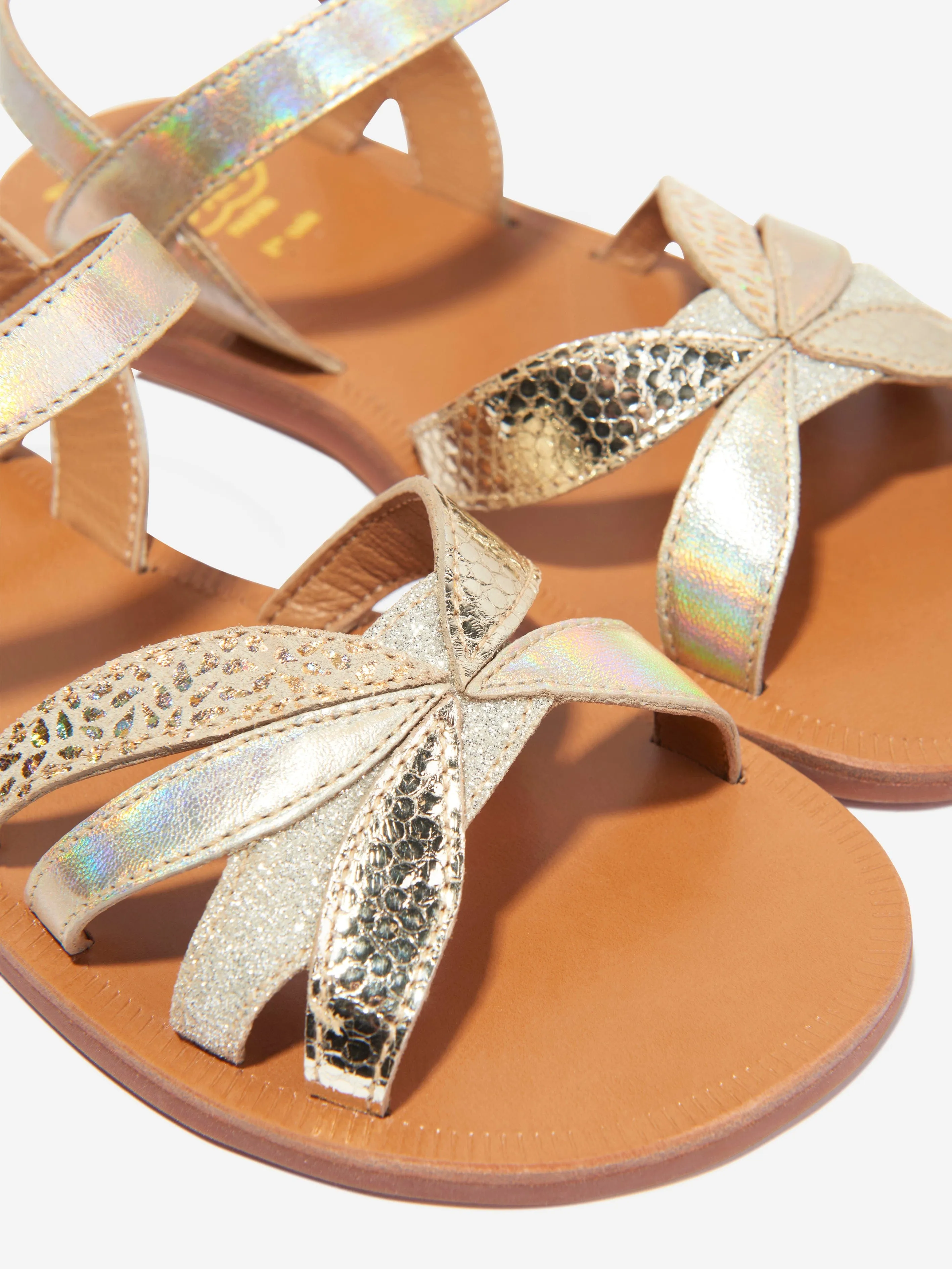 Pom D'Api Girls Leather Plagette Oto Sandals in Gold