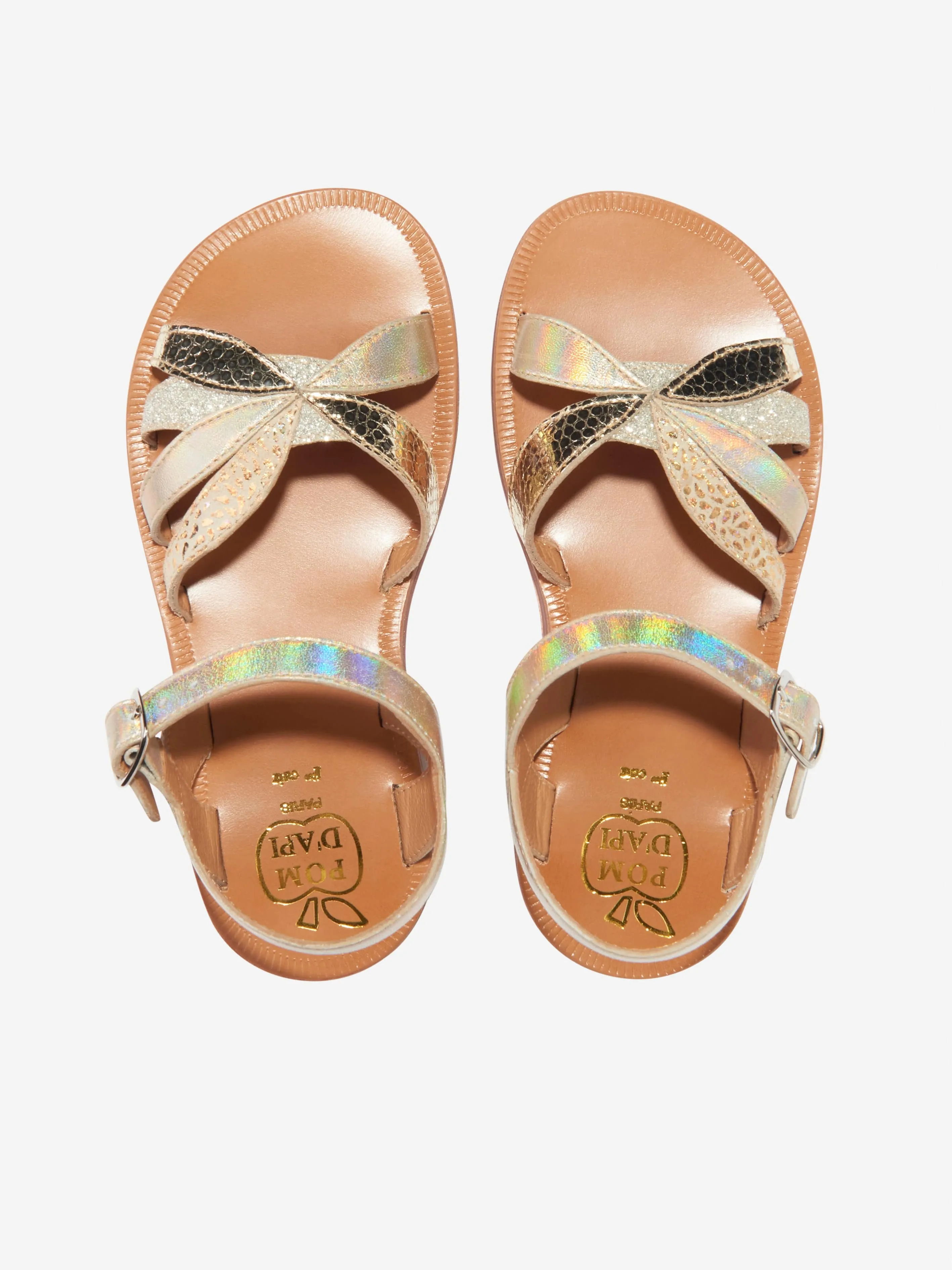 Pom D'Api Girls Leather Plagette Oto Sandals in Gold