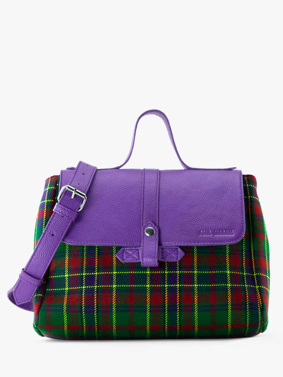 Purple Leather and Tartan Shoulder Bag for Women - LeCorneille Versus | PAUL MARIUS