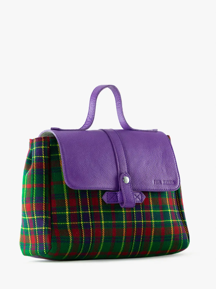 Purple Leather and Tartan Shoulder Bag for Women - LeCorneille Versus | PAUL MARIUS